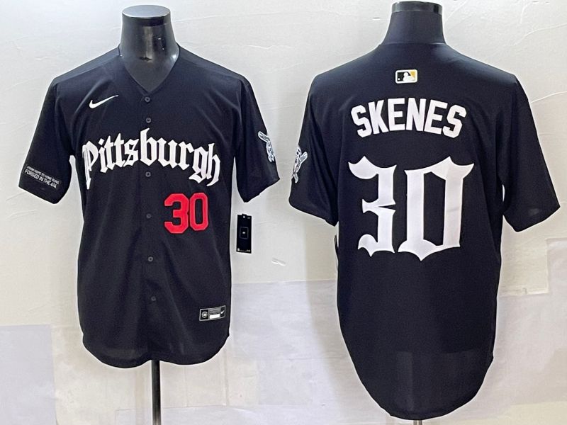 Men 2025 Pittsburgh Pirates #30 Skenes Black Five generations Joint Name Nike MLB Jersey style 4->pittsburgh pirates->MLB Jersey